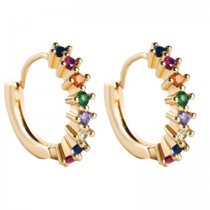 Pendientes Fuentes transfronterizas europeas y americanas Incrustadas con incrustaciones Coloridas Circón Geométricas Pendientes redondas Hip Hop Joyas doradas de cobre