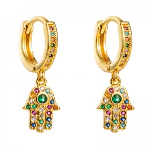 Pendientes de piedras preciosas de color micro-incrustado de cobre femenino de estilo europeo y estadounidense Tendencia Personalidad Pendientes Palma Viento fríoneta oreja roja joyería