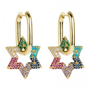 Fashion European and American Fashion Creative Star Star Pendientes en forma de flor Chapado en forma de oro Color micro-incrustado Color Zircon Pendientes de All-Match