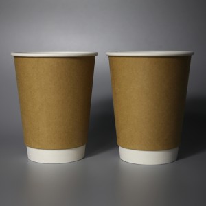350ml PE/Pla forro Taza de papel de doble pared 12 oz- Kraft