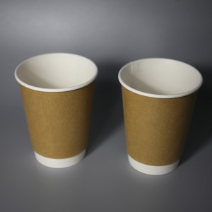 350ml PE/Pla forro Taza de papel de doble pared 12 oz- Kraft