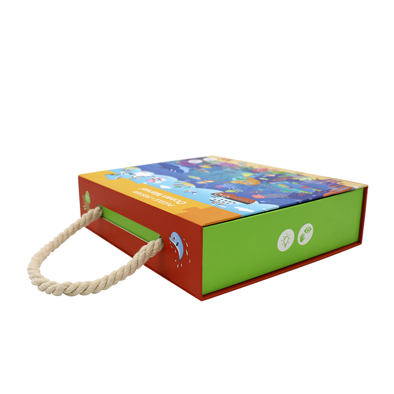 Wholesale logotipo personalizado reciclado juguete rompecabezas cartulina colgajo magnético caja de embalaje caja de embalaje con asa