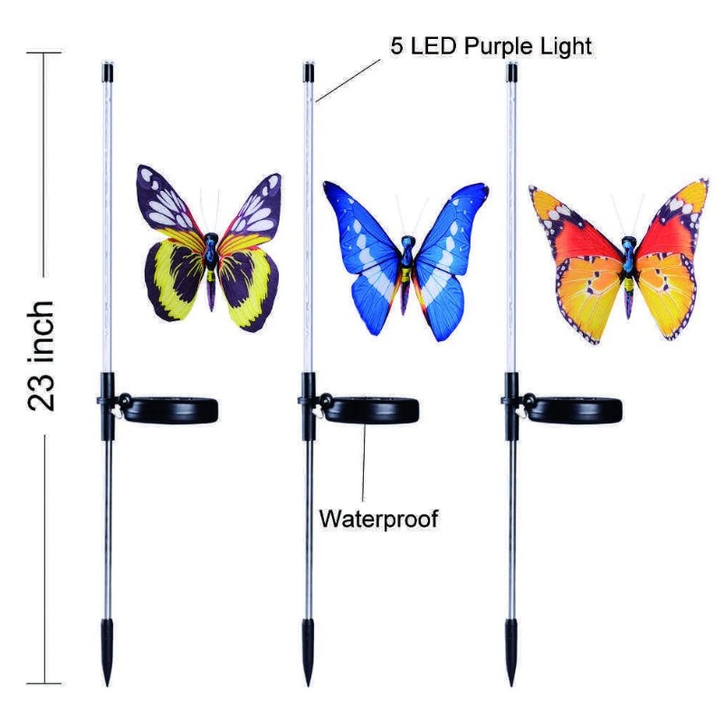 Cambio de multicolor LED Jardín Luces solares de fibra óptica mariposa luces decorativas jardín luces de estaca solar