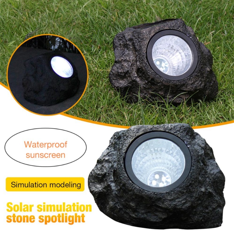 Lámpara rocosa LED al aire libre 4 LED Paisaje solar Piedra Jardín Luz del césped
