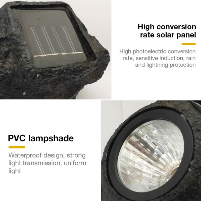 Lámpara rocosa LED al aire libre 4 LED Paisaje solar Piedra Jardín Luz del césped