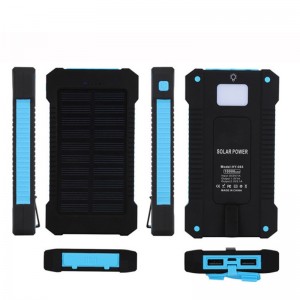 Banco de energía solar Dual USB Power Bank 20000mAh Cargador de batería impermeable al agua Panel solar portátil externo con luz LED