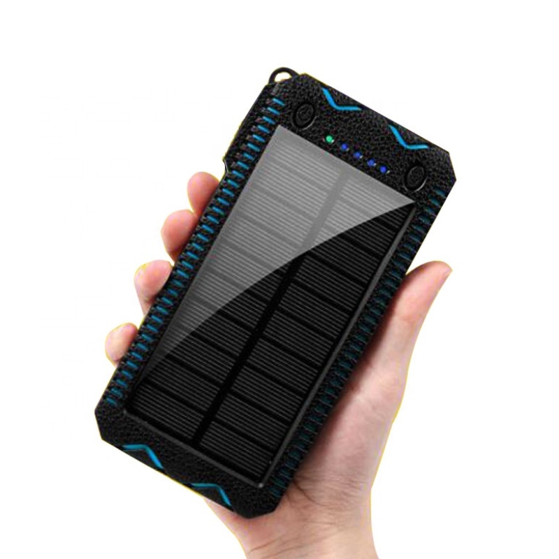 Banco de batería de cargador solar impermeable Banco de energía solar 10000 Mah Powerbank Portátil con luz LED Luz de inundación al aire libre