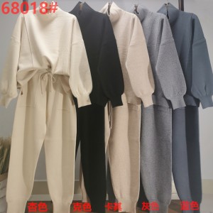 Tendencia casual de moda versátil de punto con cuello alto traje de dos piezas 68018#