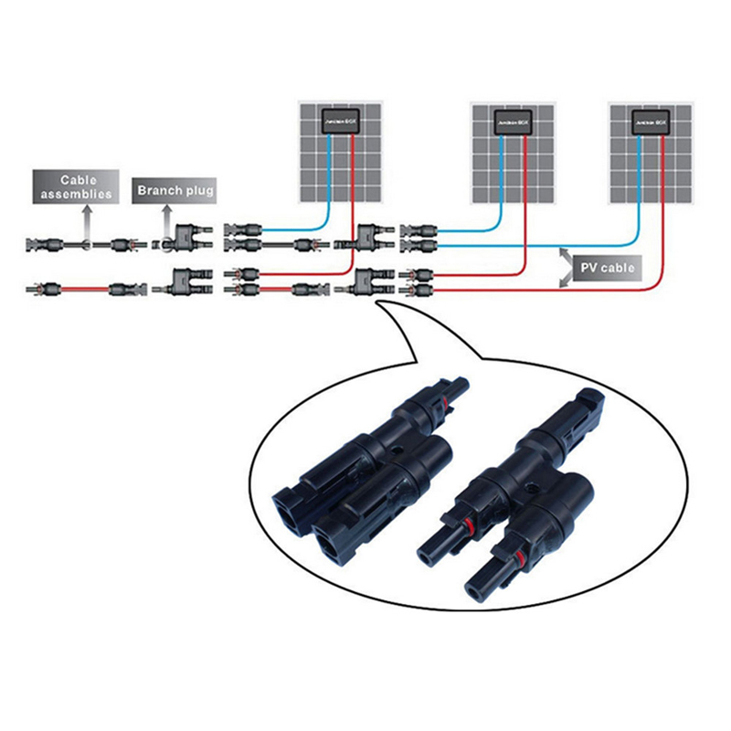 Conector Photovoltaico de 2 to1 del conector solar de 2 a1 para el conector de la conexión del panel solar y el conector hembra