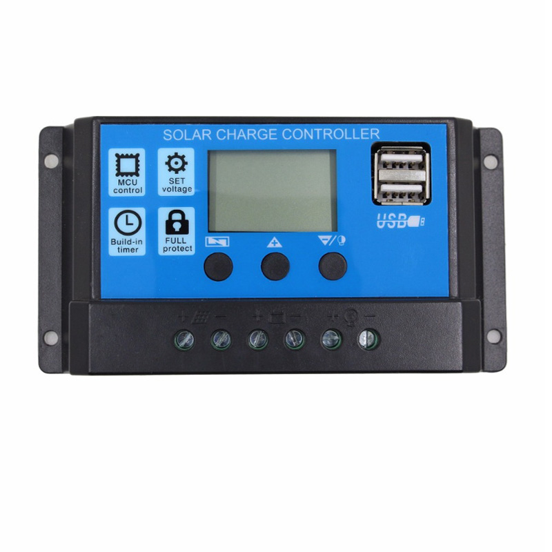 Controlador de cargador solar PWM 60A 50A 40A 30A 20A 10A 12V CARGADOR DE BATERÍA LCD LCD DUAL DUAL USB Panel solar Regulador MAX 50V PV INPUT