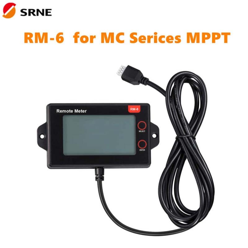 Pantalla LCD del medidor remoto SRNE RM-6 para MC24 Series MPPT 20A 30A 40A 50A Controlador de carga solar