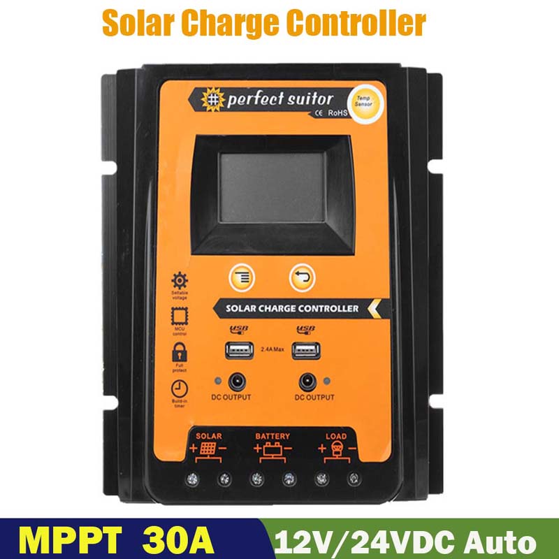 Panel solar del regulador de la batería de carga solar PWM 30A 12V 24VDC con la pantalla LCD de salida USB dual