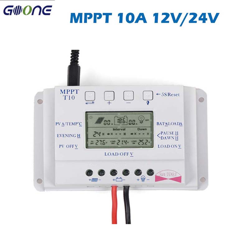 Controlador regulador de carga de panel solar PWM 20A 10A T10 T20 12V 24V AUTO LCD LIGHT Y TEMPORIZADOR DUAL