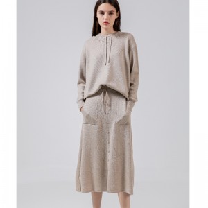 Conjunto de con capucha de dos piezas de punto de lana casual 69027#