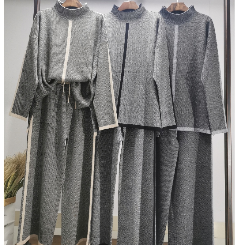 Moda casual simple lana lana de punto dos piezas con un collar de línea establecido 69055#