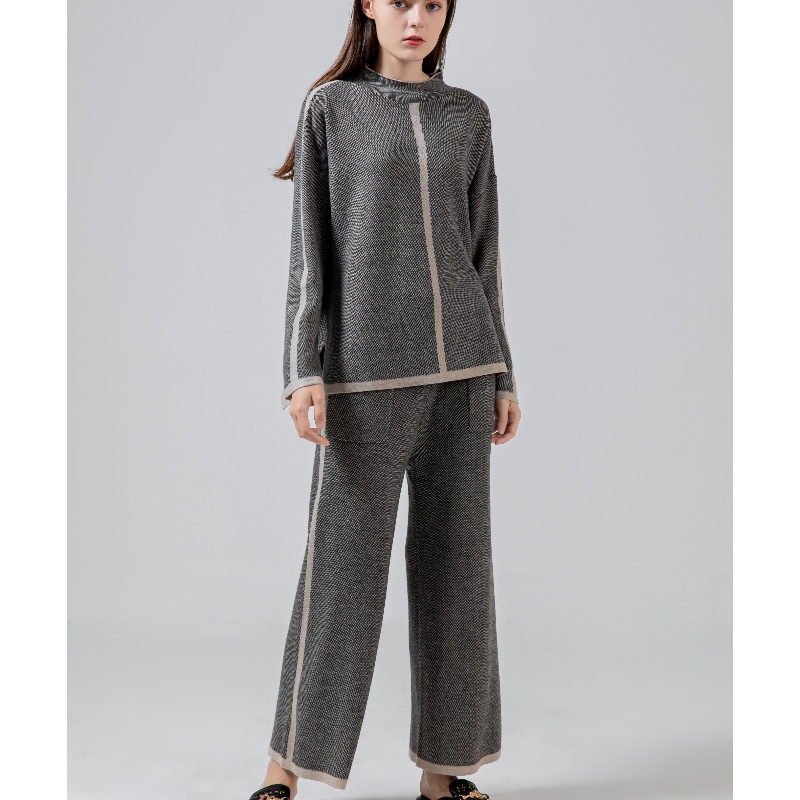 Moda casual simple lana lana de punto dos piezas con un collar de línea establecido 69055#