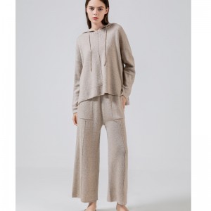 Moda casual suéter de lana simple con capucha de dos piezas 69056