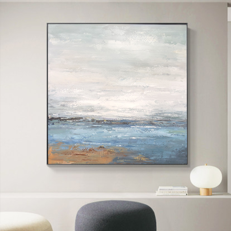 Paisaje marino puro hecho a mano de arte abstracto ilustrado enmarcado pintura acrílica decoración de pared lienzo pintura al óleo para sala de estar