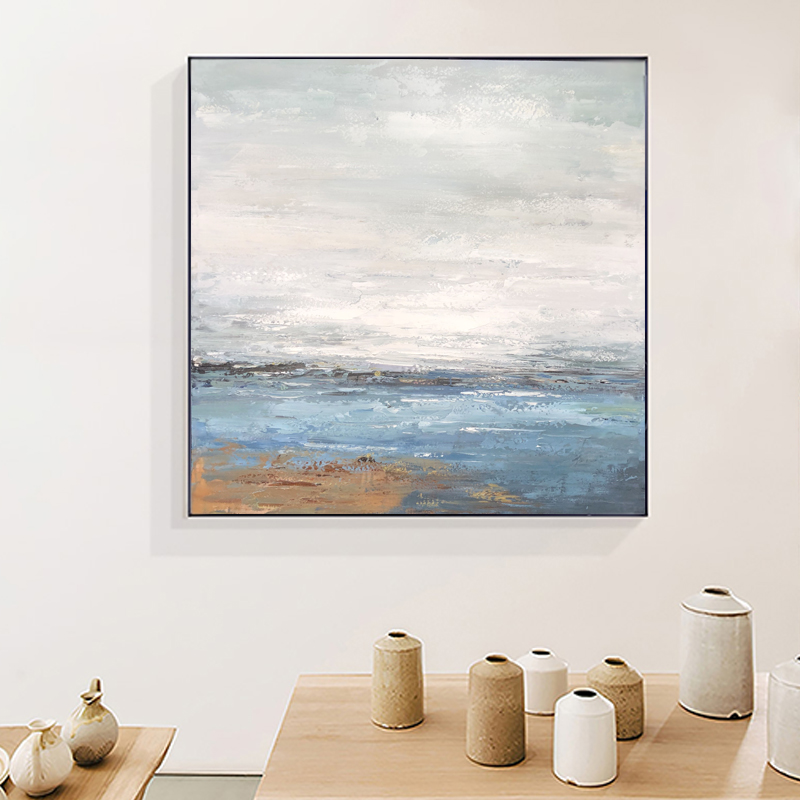 Paisaje marino puro hecho a mano de arte abstracto ilustrado enmarcado pintura acrílica decoración de pared lienzo pintura al óleo para sala de estar