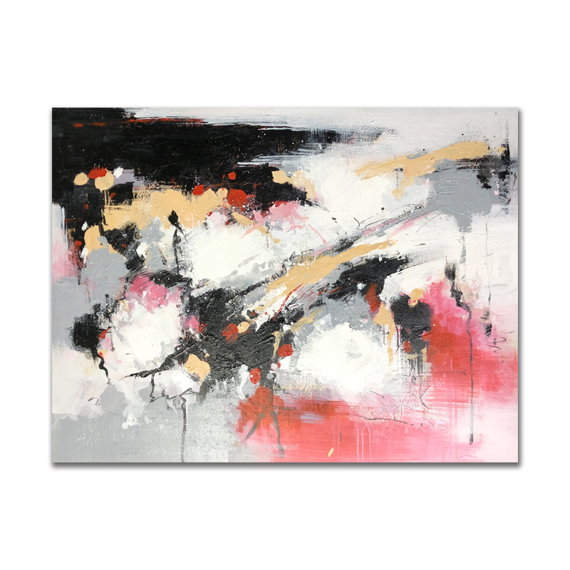 Venta caliente de gran tamaño rosa ynegro pintado a mano en lienzo pintura acrílico decoración de pared extracto ilustraciones aceite para sala de estar