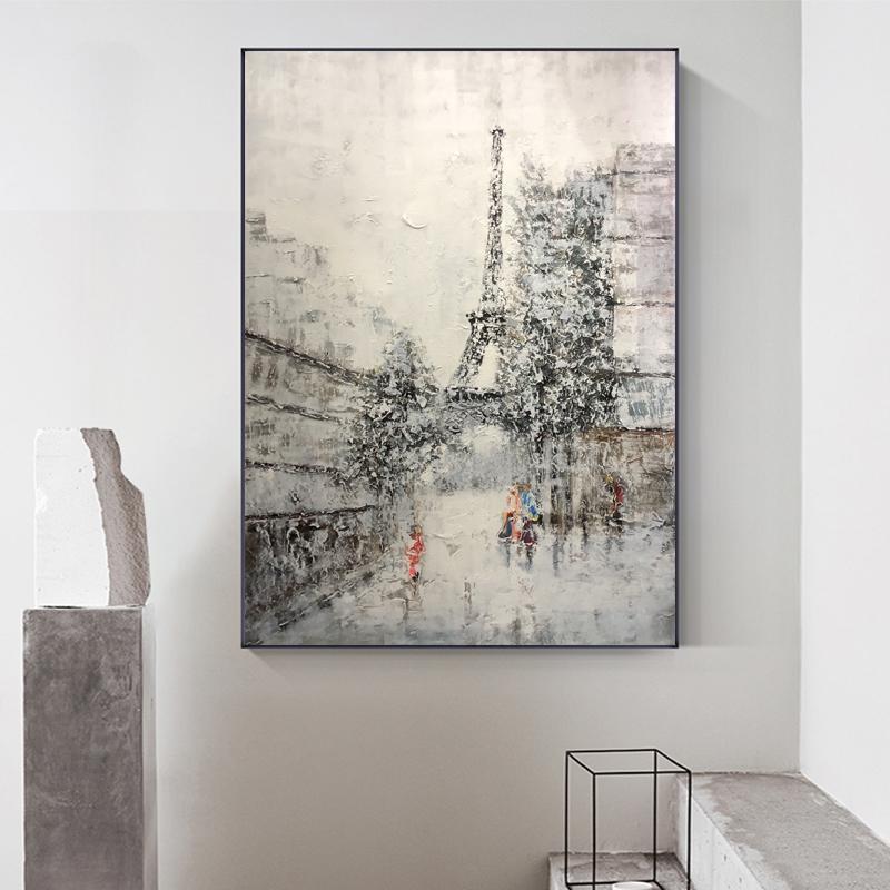 Nuevo producto pintado a mano moderno estilo moderno paisaje eiffel decoración pintura al óleo