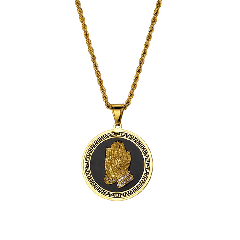 Collar de tarjeta redonda de doble palma hip-hop