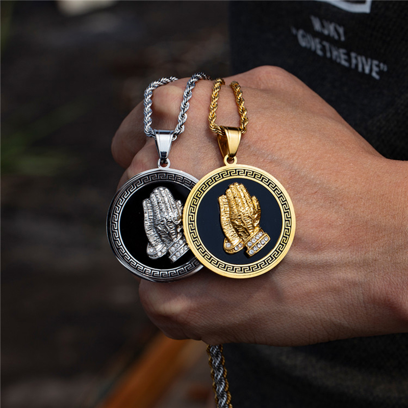 Collar de tarjeta redonda de doble palma hip-hop