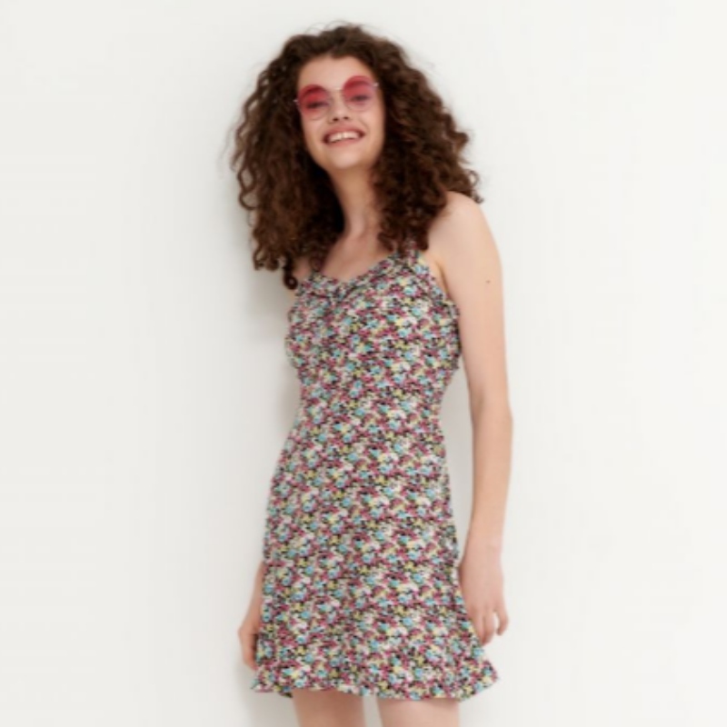 Vestido de viscosa de impresión floral Mini longitud