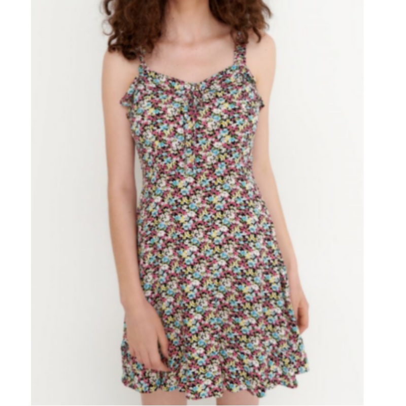 Vestido de viscosa de impresión floral Mini longitud