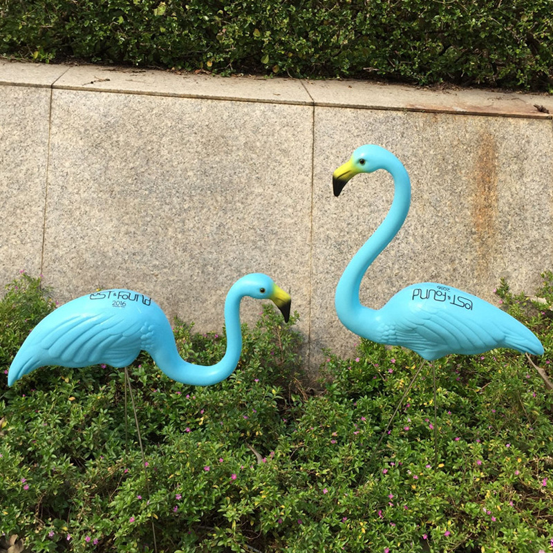 Simulación plástico azul flamenco aves jardinería decoraciones de animales suministros al aire libre