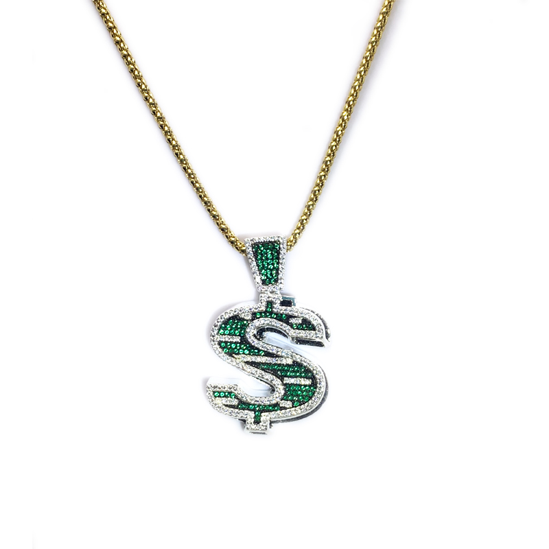 Colgante de símbolo de dólar verde de Hip-Hop