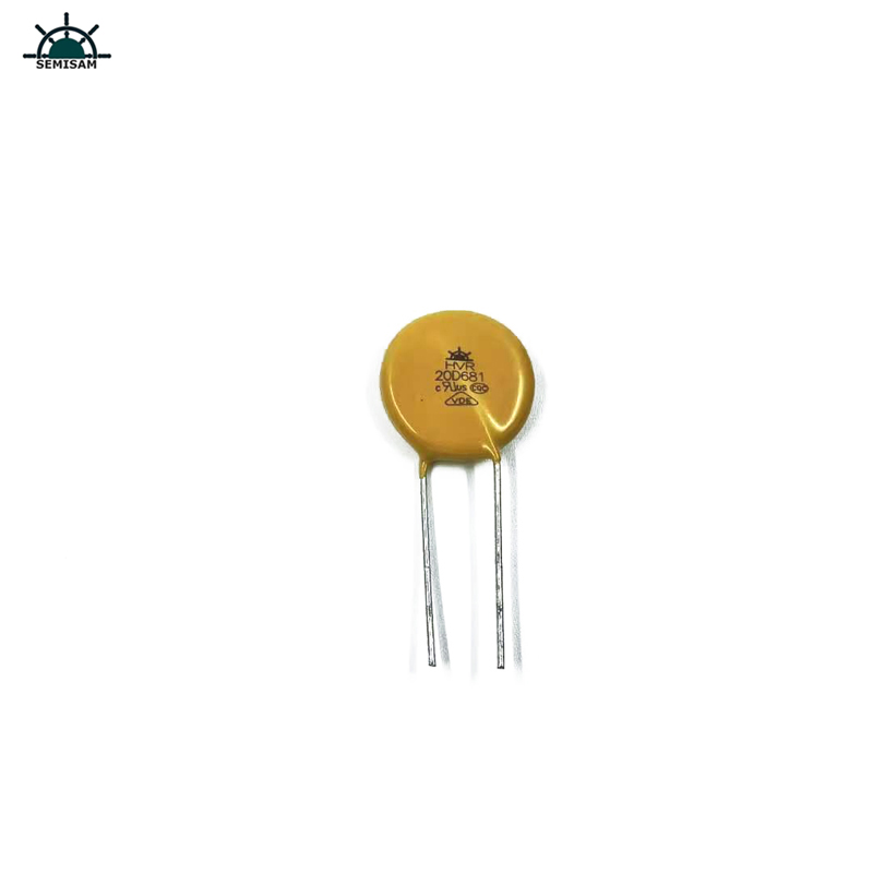 China Componentes de la electrónica ODM, varistor de óxido de zinc de 20 mm de 20 mm amarillo para el equipo de la fuente de alimentación