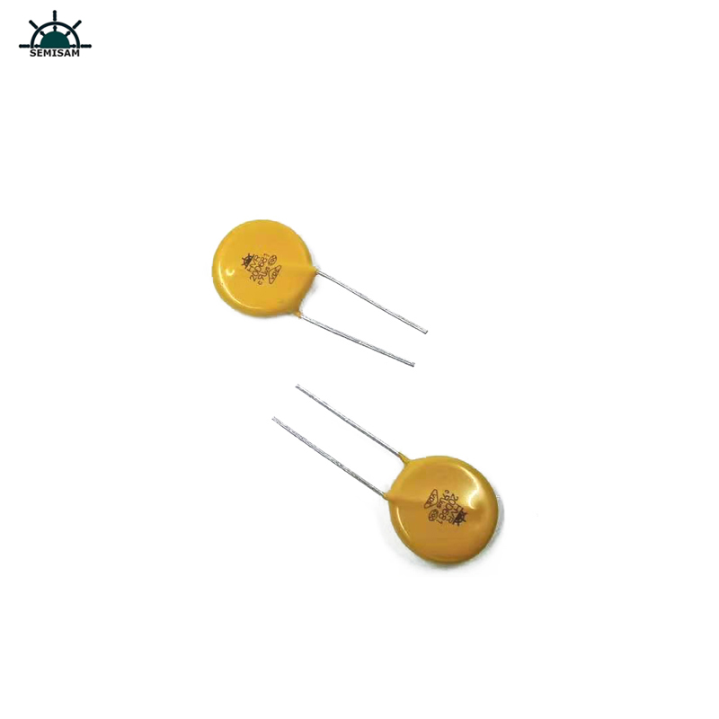 China Componentes de la electrónica ODM, varistor de óxido de zinc de 20 mm de 20 mm amarillo para el equipo de la fuente de alimentación