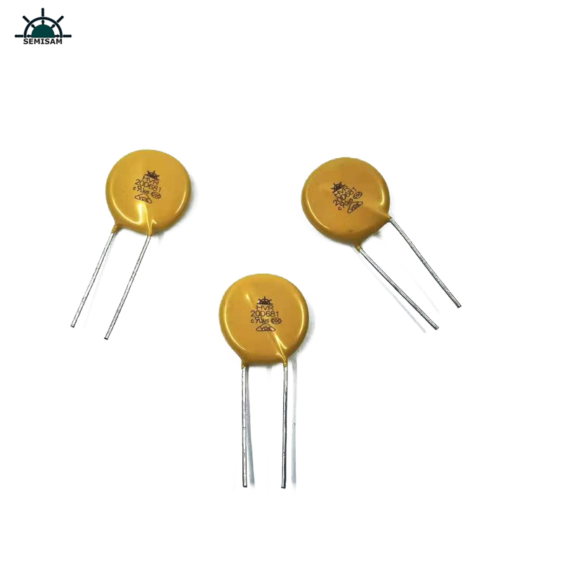 China Componentes de la electrónica ODM, varistor de óxido de zinc de 20 mm de 20 mm amarillo para el equipo de la fuente de alimentación
