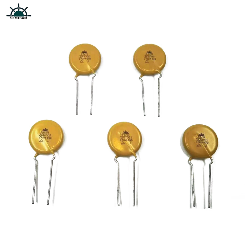 China Componentes de la electrónica ODM, Varistor de óxido de zinc de 20 mm de 20 mm amarillo para electrodomésticos