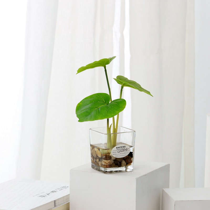 Planta artificial en maceta en agua de imitación con vidrio.