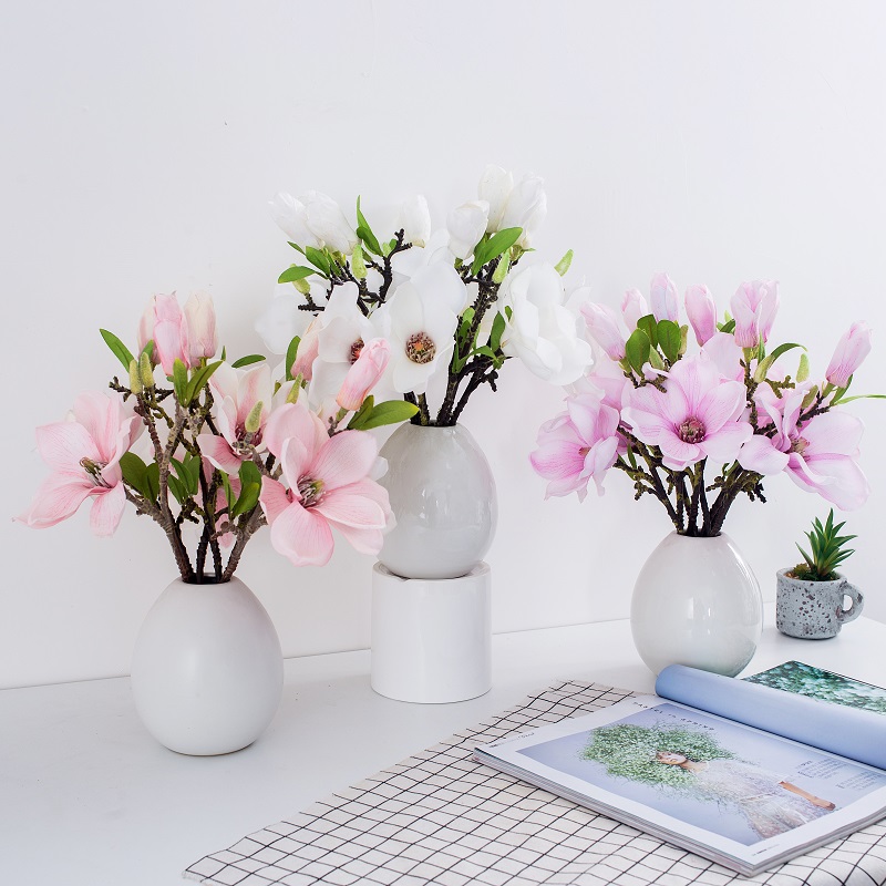 Venta caliente de una sola sucursal flor artificial flor artificial magnolia flor para la mesa de boda decorada