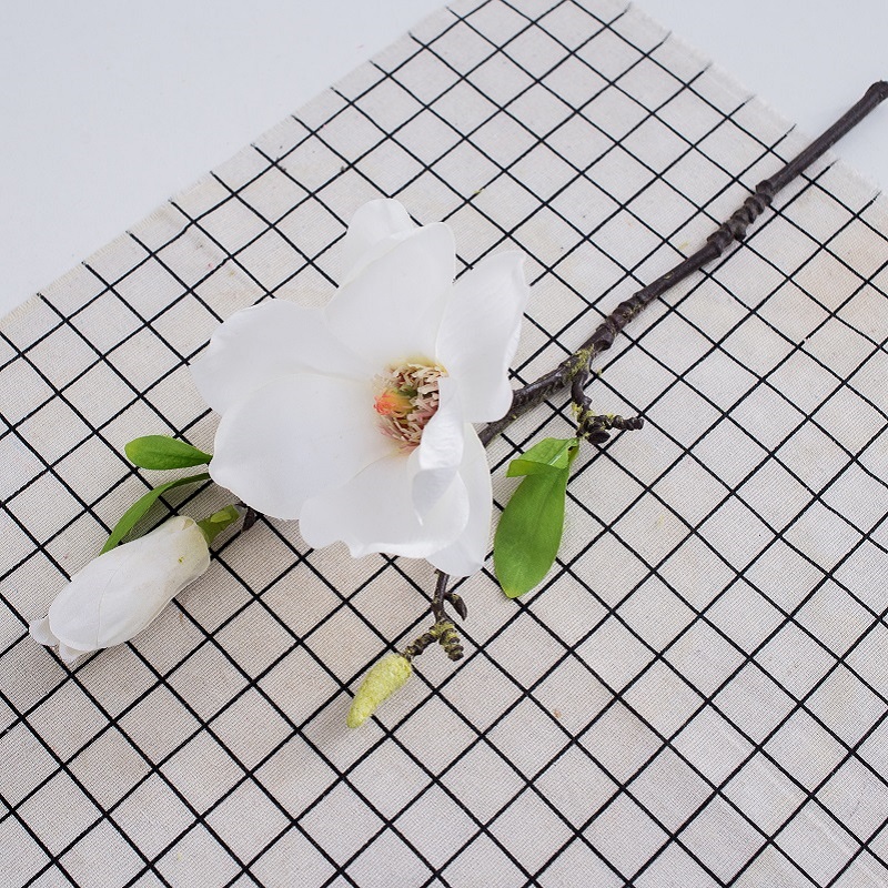 Venta caliente de una sola sucursal flor artificial flor artificial magnolia flor para la mesa de boda decorada