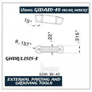 Herramientas de corte de EMET, herramientas de torneado externas, parentes externas y herramientas de ranurado, especialmente para el mecanizado de la rueda, utilizando el inserto ISCAR GIDA80-40, GHG/L2525-8, GHG/L2525-6