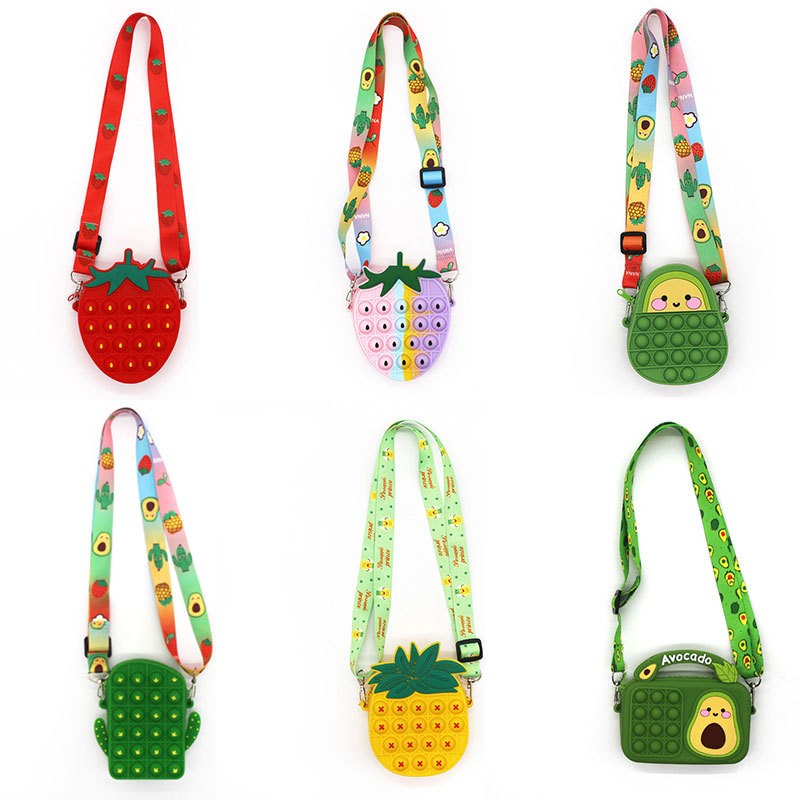 Pequeñas frutas Fidget Juguetes paraniñas, alivie el estrés Sillicone Push Bubble Sensory Toys Bags Bag