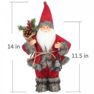 14 pulgadas de pie Santa Claus Ornamento Estatuilla de la decoración con la lámpara de aceite y el cono de pino en la bolsa Festival de vacaciones de Navidad