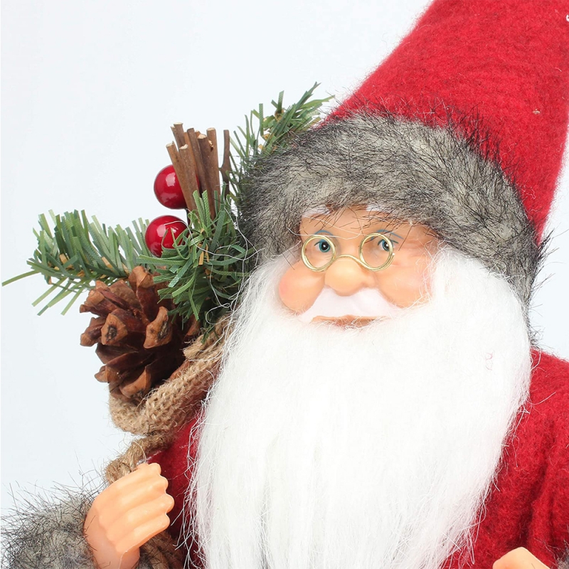 14 pulgadas de pie Santa Claus Ornamento Estatuilla de la decoración con la lámpara de aceite y el cono de pino en la bolsa Festival de vacaciones de Navidad