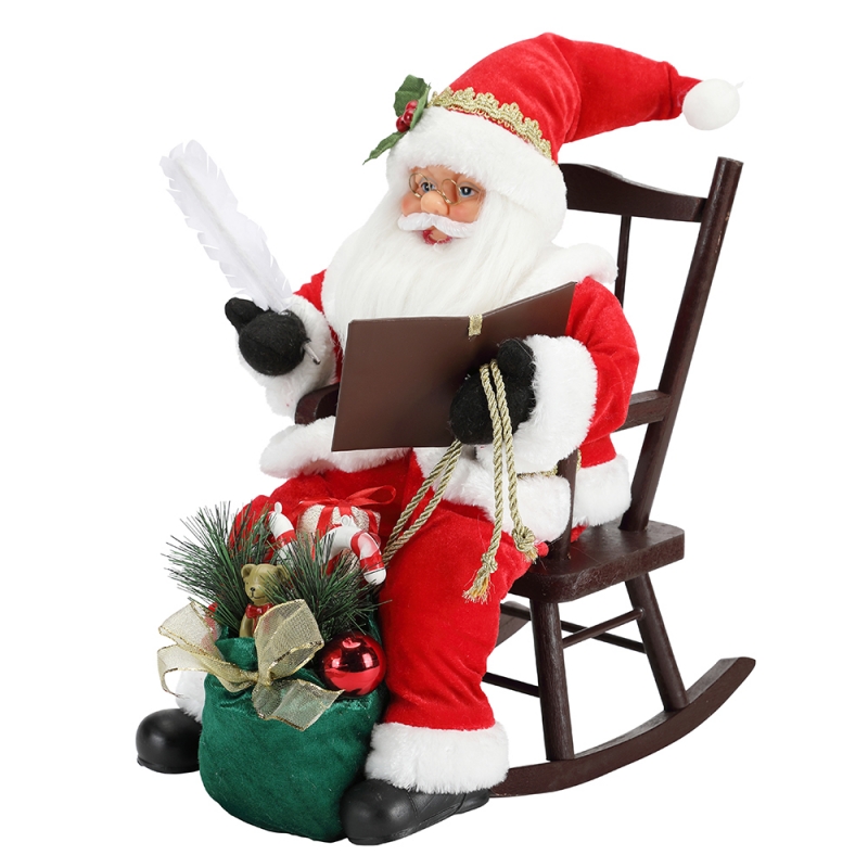 45 cm Santa Claus que se sienta en la escritura de la silla y la lectura de la decoración de la decoración de la figurilla del festival de vacaciones del festival de vacaciones