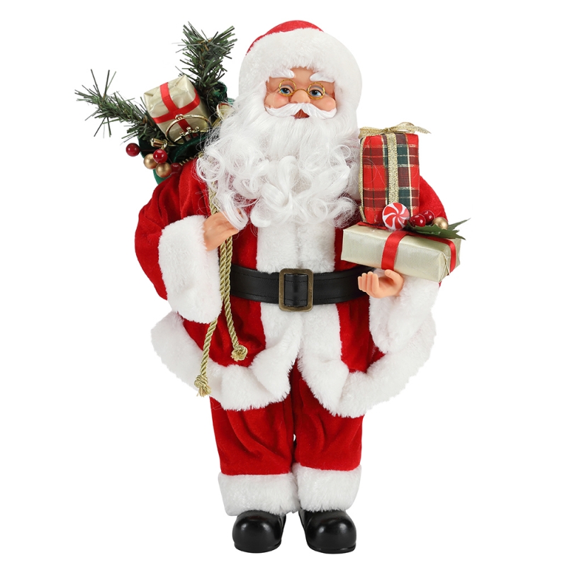 42 cm de pie Santa Claus Ornamento Decoración Figurine Colección Tela Festival de vacaciones Peluche de Navidad Artículo personalizado
