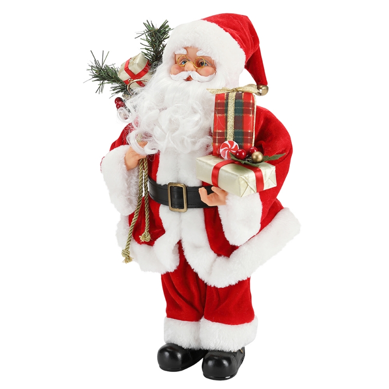 42 cm de pie Santa Claus Ornamento Decoración Figurine Colección Tela Festival de vacaciones Peluche de Navidad Artículo personalizado