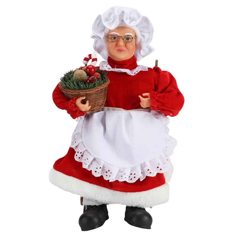 45 cm Santa Mujeres Santa Sentado En Silla Música Eléctrica Móvil Decoración De Navidad Estatuilla Muñeca Tela Festival Festival