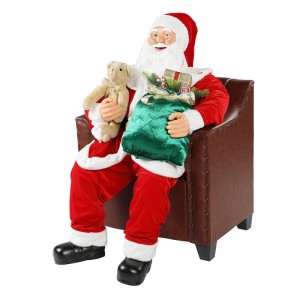 100 cm Navidad Sofá animado Santa Claus con iluminación Ornamento musical Decoración Figurine de fiesta tradicional Colección