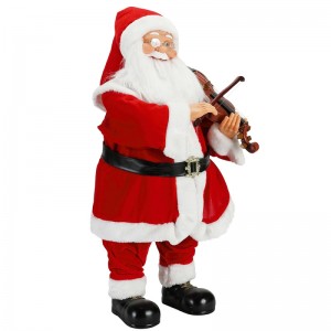 80 cm Iluminación de Navidad animada Musical Santa Claus con decoración de adornos de violín Colección de estatuilla tradicional de vacaciones