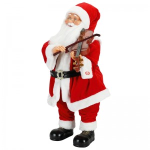 80 cm Iluminación de Navidad animada Musical Santa Claus con decoración de adornos de violín Colección de estatuilla tradicional de vacaciones