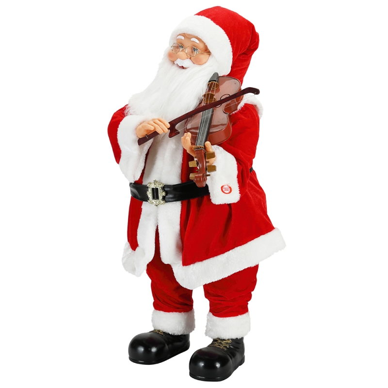 80 cm Iluminación de Navidad animada Musical Santa Claus con decoración de adornos de violín Colección de estatuilla tradicional de vacaciones